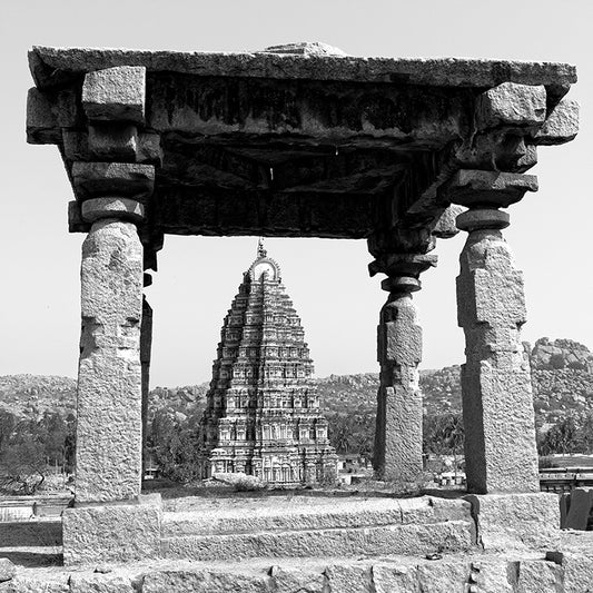 Virupaksha Temple from Hemkuta Hills Structure, Hampi. A World Heritage Site situated in Karnataka, India. Indian Heritage, Art and Culture. (_0310) This Fine Art Photograph is printed on Canvas.