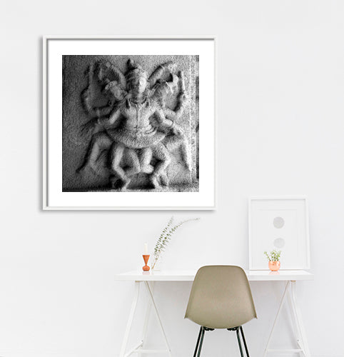 Dancing Figures Carved on the pillar at Vitthal Mandir, Hampi. A World Heritage Site situated in Karnataka, India. Indian Heritage, Art and Culture. (_0496) This Fine Art Photograph is printed on Canvas.