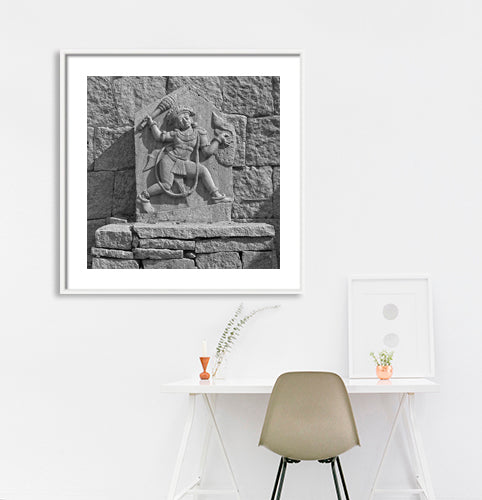 Bhima Carved in Stone, 1300 Century, Hampi. A World Heritage Site situated in Karnataka, India. Indian Heritage, Art and Culture. (A_6121173) This Fine Art Photograph is printed on Canvas.
