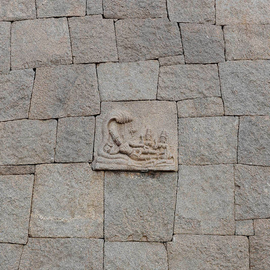 Hampi - Stone Wall and Sculpture (with Frame)