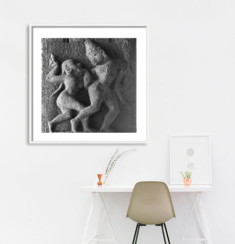 Hampi - Kama Deva Sculpture Carved in Stone at Virupaksha Temple, Hampi (with Frame)