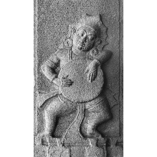 Hampi - Drum Player Sculpture Carved in Stone at Vijay Vitthala Temple, Hampi (with Frame)
