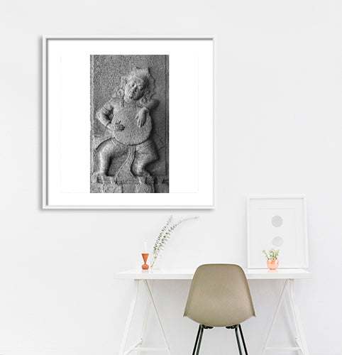 Hampi - Drum Player Sculpture Carved in Stone at Vijay Vitthala Temple, Hampi (with Frame)