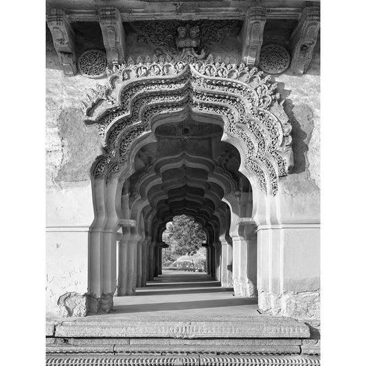 Hampi - Lotus Mahal's Enchanting Arch Lobby: A Symphony of Leaves and Birds (with Frame)