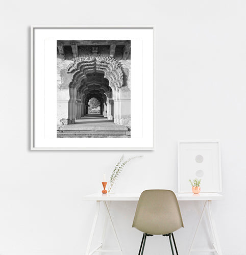 Hampi - Lotus Mahal's Enchanting Arch Lobby: A Symphony of Leaves and Birds (with Frame)
