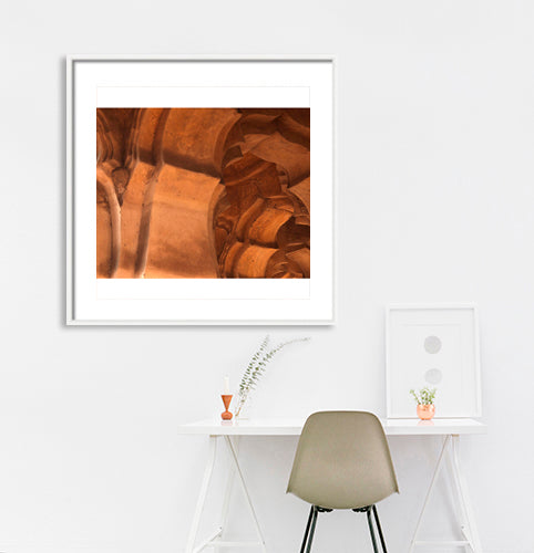 Hampi - Golden Hour Whispers: The Sunlit Secrets of Lotus Mahal's Avian Carvings (with Frame)