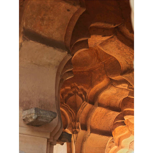 Hampi - Golden Hour Whispers: The Sunlit Secrets of Lotus Mahal's Avian Carvings (with Frame)