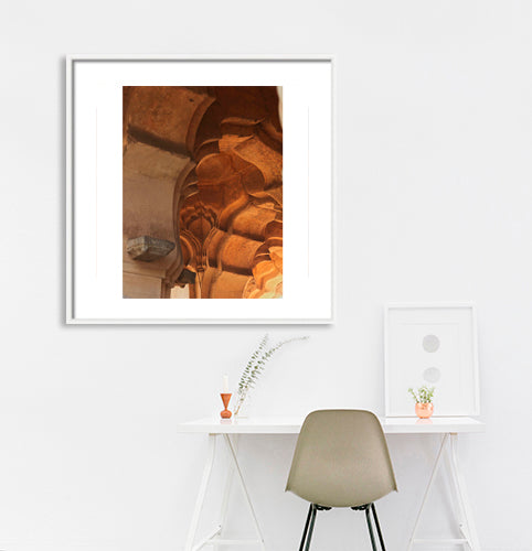 Hampi - Golden Hour Whispers: The Sunlit Secrets of Lotus Mahal's Avian Carvings (with Frame)