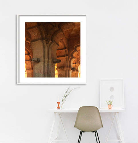 Hampi - Golden Hour Whispers: The Sunlit Secrets of Lotus Mahal's Avian Carvings (with Frame)