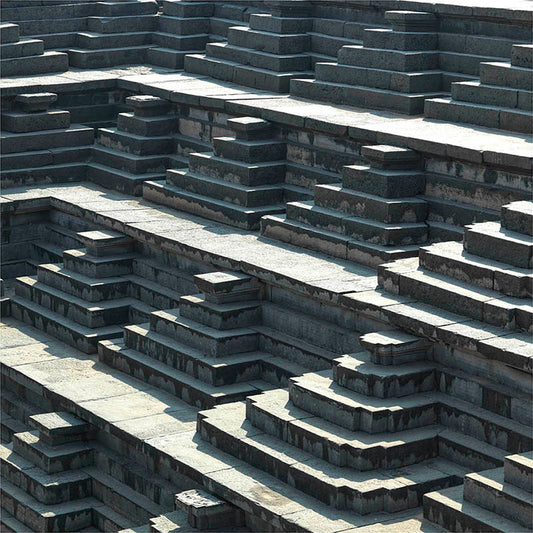 Hampi - Eternal Echoes: Shadows and Stone in Hampi's Geometric Steps (with Frame)