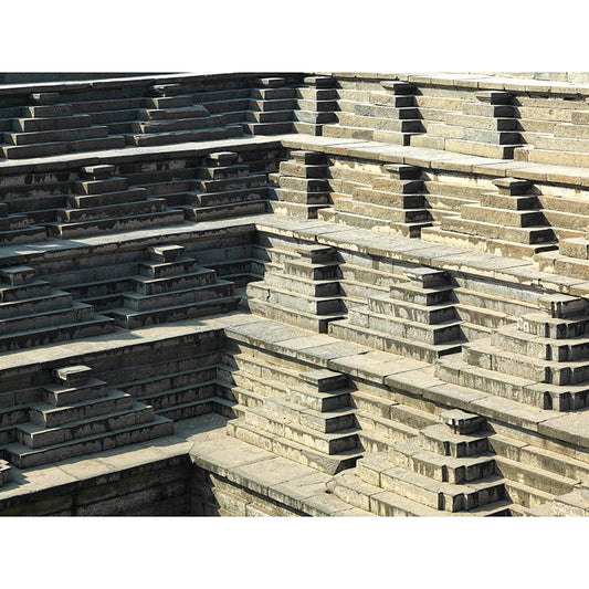 Hampi - Eternal Echoes: Shadows and Stone in Hampi's Geometric Steps (with Frame)