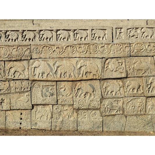 Hampi - Stories carved in stone near Mahanavmi Dibba. A Unesco World Heritage Site (with Frame)