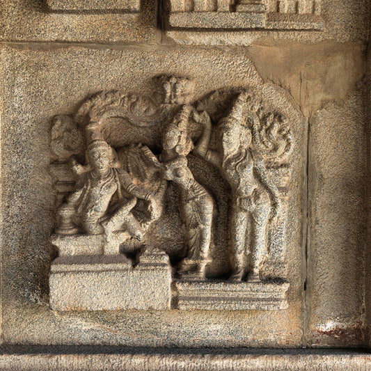Hampi - Stories carved in stone at Hajar Rama Temple. A Unesco World Heritage Site (with Frame)