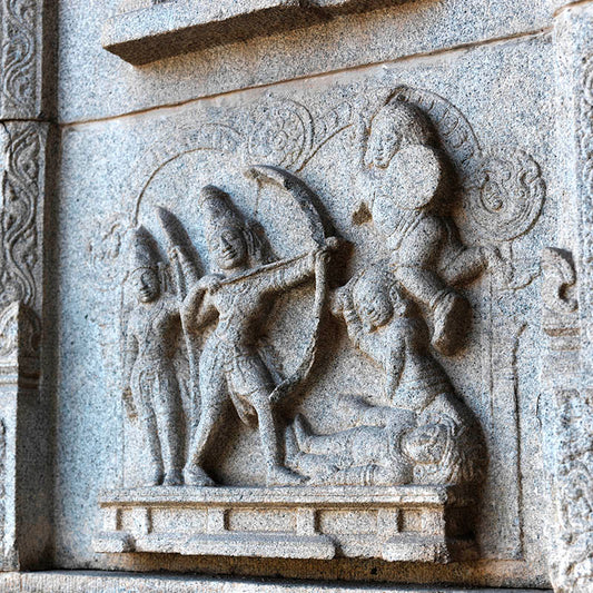 Hampi - Stories carved in stone at Hajar Rama Temple. A Unesco World Heritage Site (with Frame)