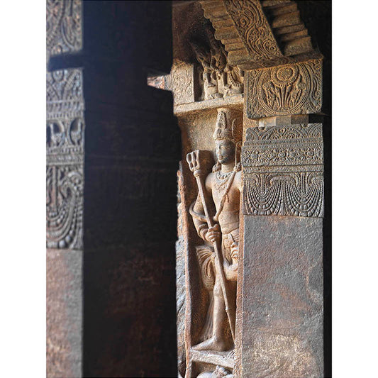 Badami Caves - Sculpture carved in stone. A Unesco World Heritage Site (with Frame)