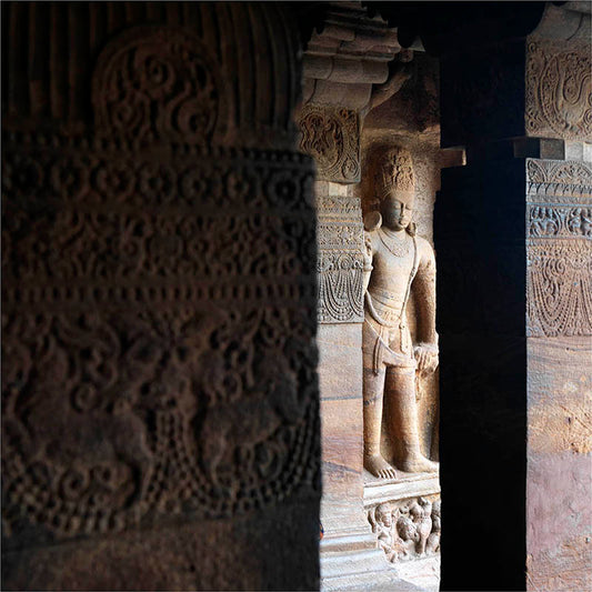 Badami Caves - Sculpture Carved in stone. A Unesco World Heritage Site (with Frame)