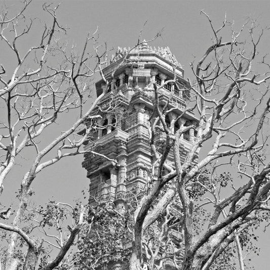Vijaystambh, Rajasthan, BW, Art, Heritage, Culture, Indian, Canvas Fine Art Print