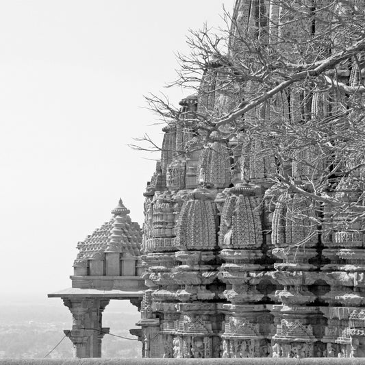 Temple, Indian Heritage, Art, Culture, Chittorarh, BW, Fine Art Canvas Print