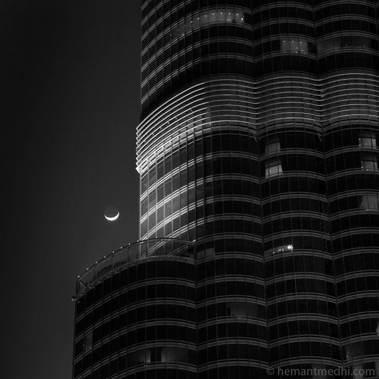 Dubai - Moon and Burj Khalifa (with Frame)