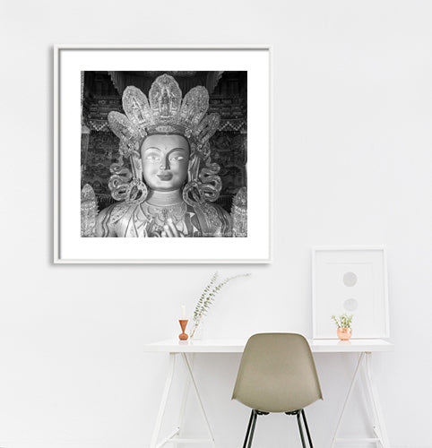 Ladakh - Maitreya Buddha at Thiksey Monastery. It contains a 15 metres (49 ft) high statue of Maitreya Buddha, the largest such statue in Ladakh, covering two stories of the building. Ladakh is most famous for breathtaking landscapes, the crystal clear skies, the highest mountain passes, thrilling adventure activities, Buddhist Monasteries and festivals. (_MG_5908 Ladakh Col) This Fine Art Photograph is printed on Canvas.