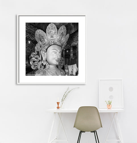 Ladakh - Maitreya Buddha at Thiksey Monastery. It contains a 15 metres (49 ft) high statue of Maitreya Buddha, the largest such statue in Ladakh, covering two stories of the building. Ladakh is most famous for breathtaking landscapes, the crystal clear skies, the highest mountain passes, thrilling adventure activities, Buddhist Monasteries and festivals. (_MG_5908 Ladakh Col) This Fine Art Photograph is printed on Canvas.