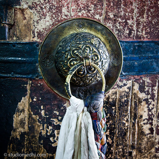 Door Handle at Thiksey Monastery. Ladakh is most famous for breathtaking landscapes, the crystal clear skies, the highest mountain passes, thrilling adventure activities, Buddhist Monasteries and festivals. (_MG_5941 Ladakh Col) This Fine Art Photograph is printed on Canvas.