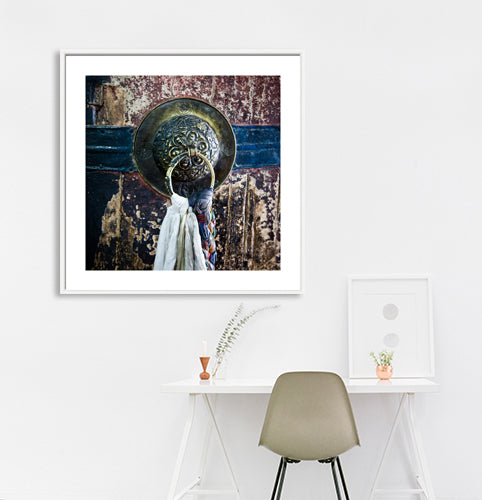 Door Handle at Thiksey Monastery. Ladakh is most famous for breathtaking landscapes, the crystal clear skies, the highest mountain passes, thrilling adventure activities, Buddhist Monasteries and festivals. (_MG_5941 Ladakh Col) This Fine Art Photograph is printed on Canvas.