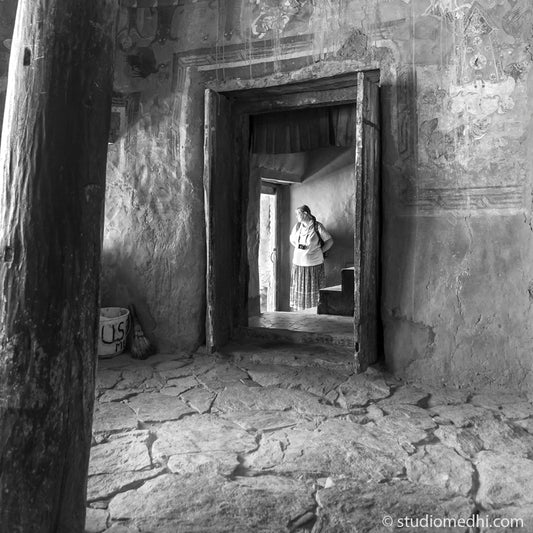 Inside Thiksey Monastery. Ladakh is most famous for breathtaking landscapes, the crystal clear skies, the highest mountain passes, thrilling adventure activities, Buddhist Monasteries and festivals. (_MG_5947 Ladakh) This Fine Art Photograph is printed on Canvas.