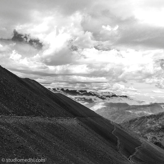 Ladakh - Way to Khardungla. Ladakh is most famous for breathtaking landscapes, the crystal clear skies, the highest mountain passes, thrilling adventure activities, Buddhist Monasteries and festivals. (_MG_6024 Ladakh) This Fine Art Photograph is printed on Canvas.