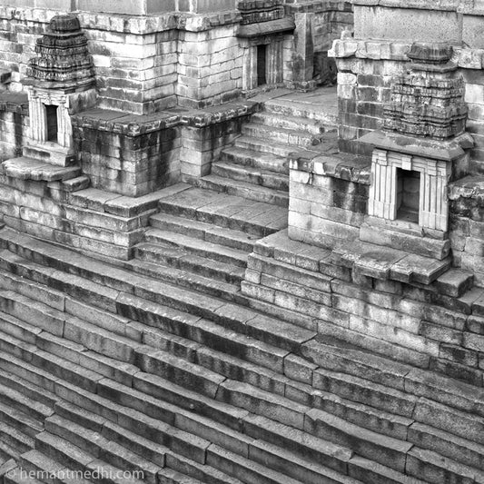 Step well nearby Hospet, Hampi. (_0003 Hampi) A Unesco World Heritage Site situated in Karnataka, India. Indian Heritage, Art and Culture. Fine Art Photography on Canvas Printing Indian Temples Fine Art Culture Carving Stone Black and White black&white B&W World Heritage Site BW Hampi