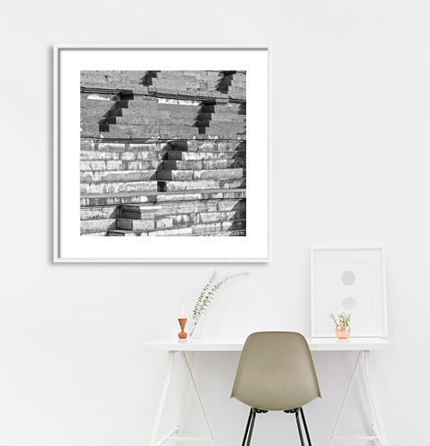 Step well carved in a stone. Hampi, a World Heritage Site situated in Karnataka, India. (0132) This is located at Mahanavmi Dibba, Hampi. Indian Heritage, Art and Culture. A beautiful composition of the steps, pattern and beautiful play of light and shadows. This Fine Art Photograph is printed on Canvas. Fine Art Photography on Canvas Printing Indian Temples Fine Art Culture Carving Stone Black and White black&white B&W World Heritage Site BW Hampi Abstract