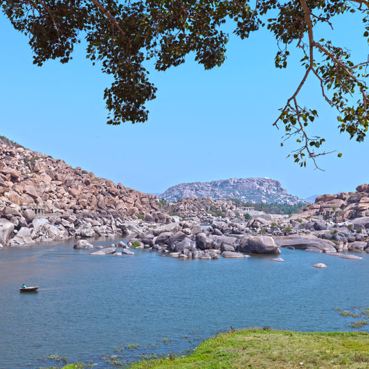 Tungbhadra River view with Anjanadri Hill, Hampi. (_0506 Hampi Col) A Unesco World Heritage Site situated in Karnataka, India. Indian Heritage, Art and Culture. Fine Art Photography on Canvas Printing Indian Temples Fine Art Culture Carving Stone Black and White black&white B&W World Heritage Site BW Hampi Colour