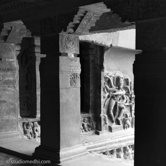 Indian Temples Fine Art Culture Carving Stone Black and White black&white B&W World Heritage Site BW Badami Caves Shiva Shanakara Shiv Dancing Stone pillar