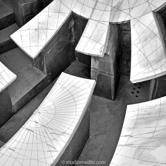 Rajasthan - The Jantar Mantar, Jaipur is a collection of 19 astronomical instruments. (IMG_4259 Rajasthan) The Jantar Mantar, Jaipur is a collection of 19 astronomical instruments built by the Rajput king Sawai Jai Singh II, the founder of Jaipur, Rajasthan. The monument was completed in 1734. It features the world's largest stone sundial, and is a UNESCO World Heritage site. It is near City Palace and Hawa Mahal. This Fine Art Photograph is printed on Canvas.