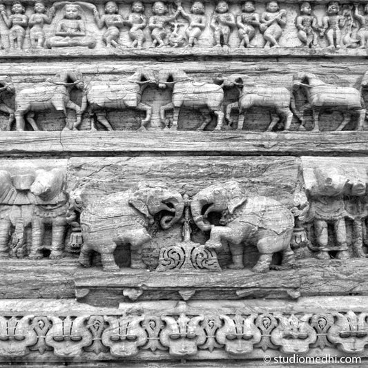 Rajasthan - Elephant Horse Stone Carving. Rajasthan (_MG_4946 Rajasthan) Elephant Horse Stone Carving. This Fine Art Photograph is printed on Canvas.