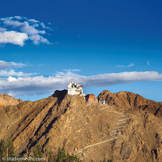 Ladakh - Sankar Gompa, Monastery, Leh (Colour). Ladakh is most famous for breathtaking landscapes, the crystal clear skies, the highest mountain passes, thrilling adventure activities, Buddhist Monasteries and festivals. (_MG_5796 Ladakh Col) This Fine Art Photograph is printed on Canvas.