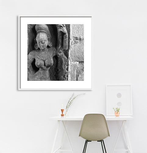 Shalbhanjika at the entrance of the Temple., Hampi. (_MG_6729 Hampi) A Unesco World Heritage Site situated in Karnataka, India. Indian Heritage, Art and Culture. Fine Art Photography on Canvas Printing Indian Temples Fine Art Culture Carving Stone Black and White black&white B&W World Heritage Site BW Hampi