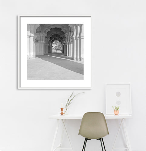 Arch Lobby Lotus Mahal, Hampi. (_MG_7179 Hampi) A Unesco World Heritage Site situated in Karnataka, India. Indian Heritage, Art and Culture. This Fine Art Photograph is printed on Canvas. Available in 9x9 inches, 12x12 inches and 24x24 inches. Customised sizes are also available on request. Fine Art Photography on Canvas Printing Indian Temples Fine Art Culture Carving Stone Black and White black&white B&W World Heritage Site BW Hampi
