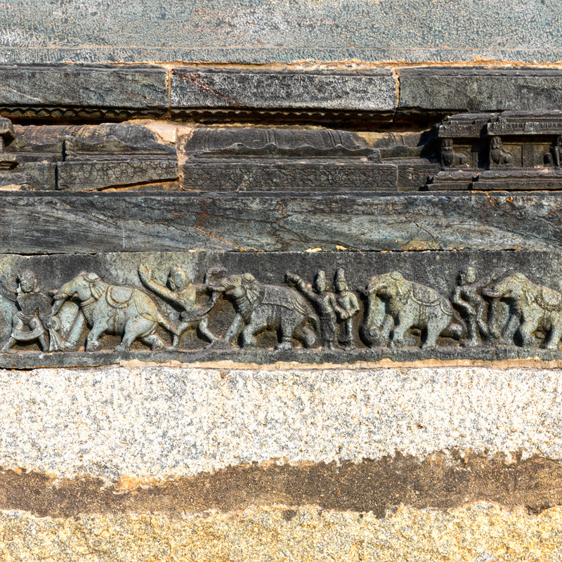 Elephants, revered in Indian culture for their strength and grace, were often associated with royalty and grand festivities. The elephant pattern stone carvings at Mahanavmi Dibba are an awe-inspiring display of artistic talent. The attention to detail and precision with which these magnificent creatures are depicted showcases the exceptional craftsmanship of the artisans of that era.