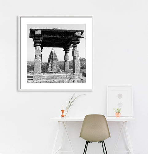 Virupaksha Temple from Hemkuta Hills Structure, Hampi. A World Heritage Site situated in Karnataka, India. Indian Heritage, Art and Culture. (_0310)  This Fine Art Photograph is printed on Canvas.