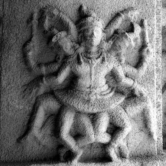 Dancing Figures Carved on the pillar at Vitthal Mandir, Hampi. A World Heritage Site situated in Karnataka, India. Indian Heritage, Art and Culture. (_0496)  This Fine Art Photograph is printed on Canvas.