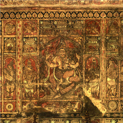 Among the myriad treasures adorning the temple, the celestial ceiling paintings take center stage. These masterpieces, capturing the divine visages of Hindu Gods and Goddesses, transcend mere paint on stone; they convey an ageless narrative that resonates through time. Among the immortal couples featured are Vishnu and Laxmi, Shiva and Parvati, Brahma and Saraswati, Ram and Sita, Arjun and Draupadi. Each tableau unfolds mythological scenes with an unparalleled finesse and intricacy.