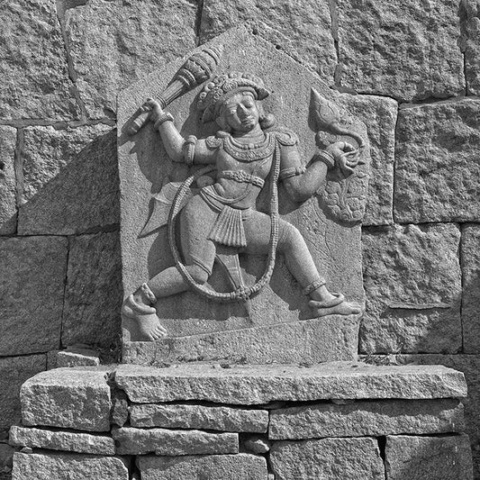 Bhima Carved in Stone, 1300 Century, Hampi. A World Heritage Site situated in Karnataka, India. Indian Heritage, Art and Culture. (A_6121173)  This Fine Art Photograph is printed on Canvas.