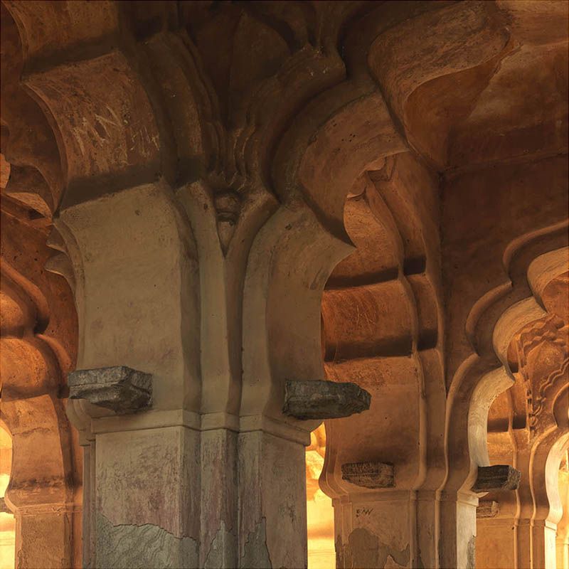 Hampi - Golden Hour Whispers: The Sunlit Secrets of Lotus Mahal's Avian Carvings (with Frame)