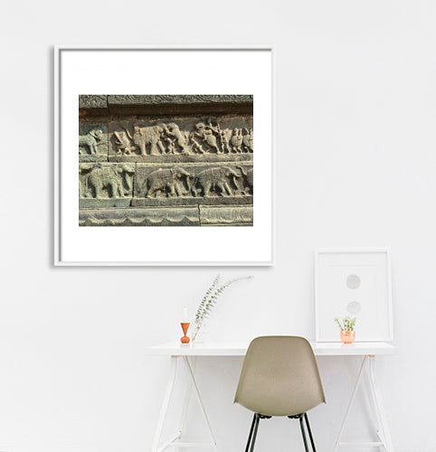 Hampi - Preserving History in Stone: Exploring the Exquisite Carvings of Mahanavmi Dibba (with Frame)