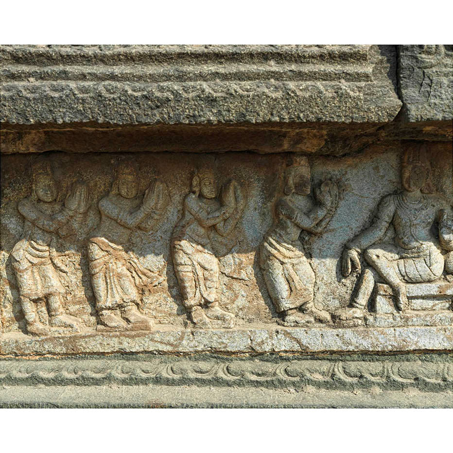These carvings depict a vivid tapestry of scenes, including graceful dancing girls, the revered Guru-Shishya Parampara, jubilant celebrations, adventurous hunting expeditions, majestic elephants, and serene cows. Each carving is a window into a bygone era, where art, culture, and tradition flourished in harmonious coexistence.
