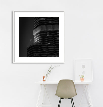Dubai - Moon and Burj Khalifa (with Frame)
