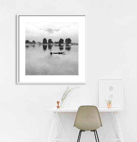 Srinagar - Nageen Lake. Nigeen Lake is a mildly eutrophic lake located in Srinagar, Jammu and Kashmir, India. It is sometimes considered a part of the Dal lake and is connected to it via a narrow strait. (_MG_5229 Srinagar)   This Fine Art Photograph is printed on Canvas.