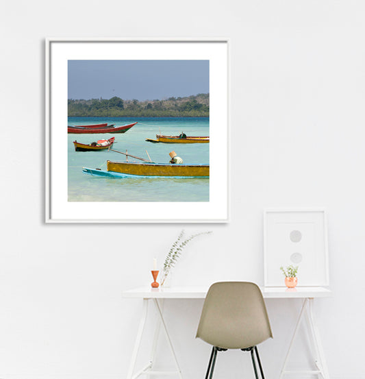 Andaman - Aqua Sea White Sand and Sailing Boats (with Frame)