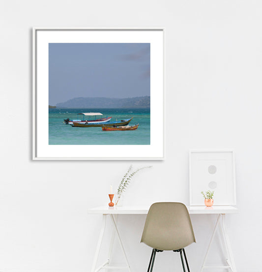 Andaman - Aqua Sea White Sand and Sailing Boats (with Frame)